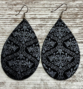 Black & Metallic Filigree Leather Earring
