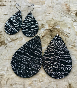 Black & Silver Distressed Leather Earring