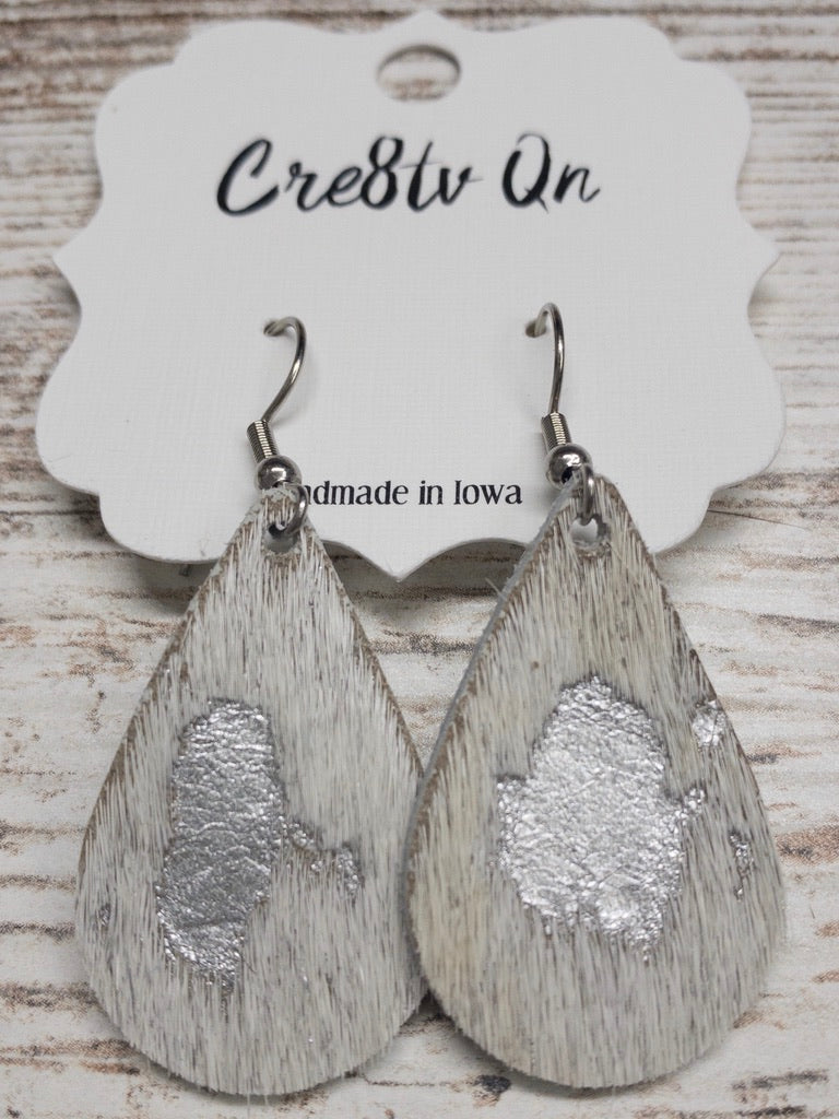 Silver Hair on Hide Leather Earring
