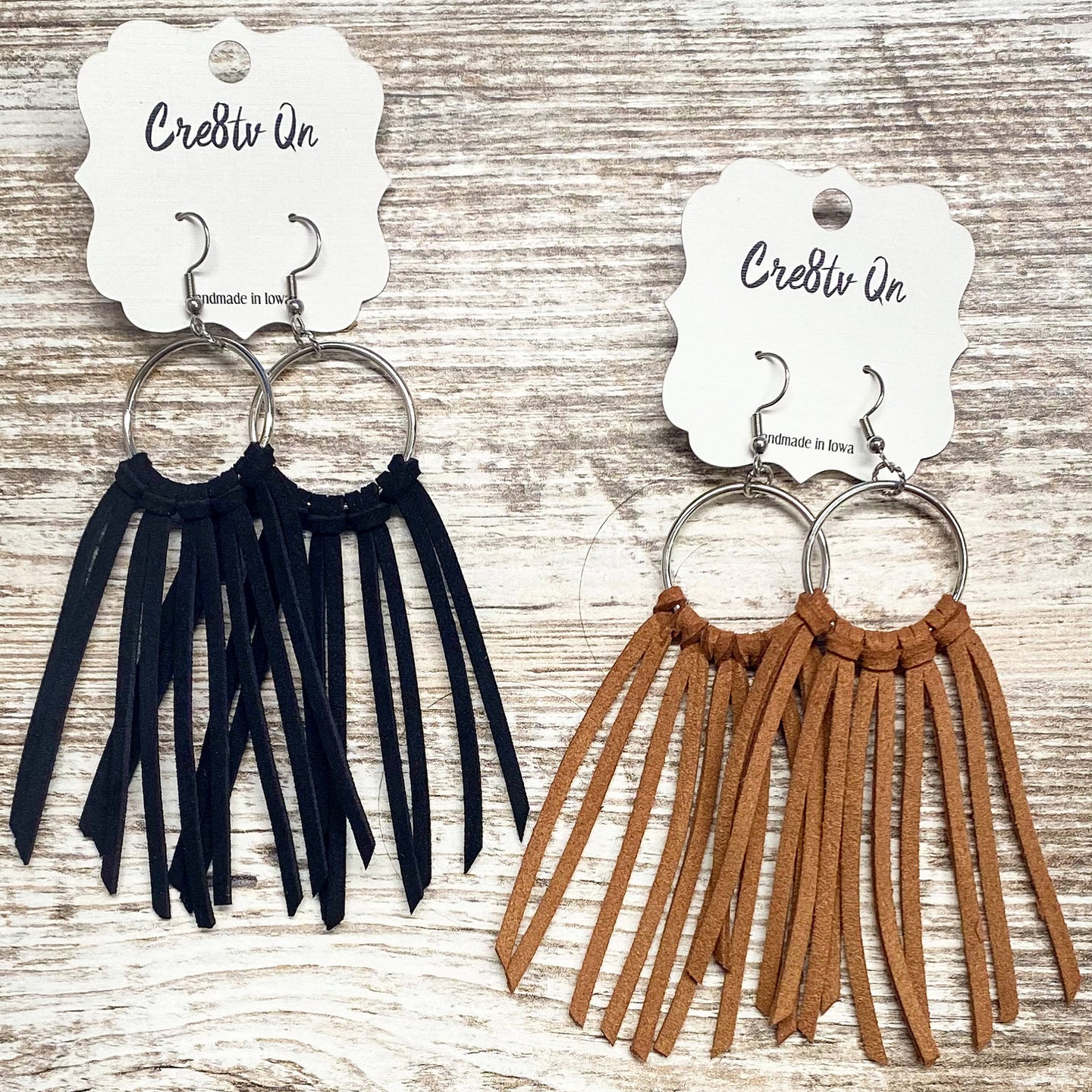 Fringe Leather Earring on Circle