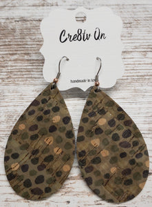 Olive Dot Leather Earring