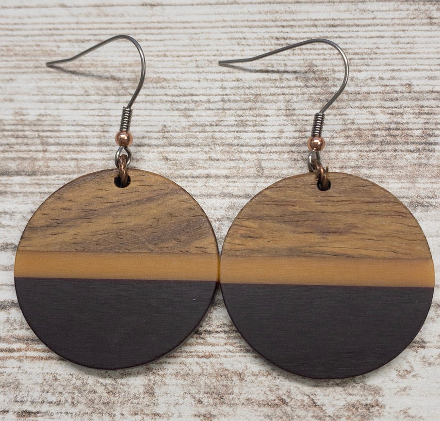 Plum and Orange Wood & Resin Circle Earring