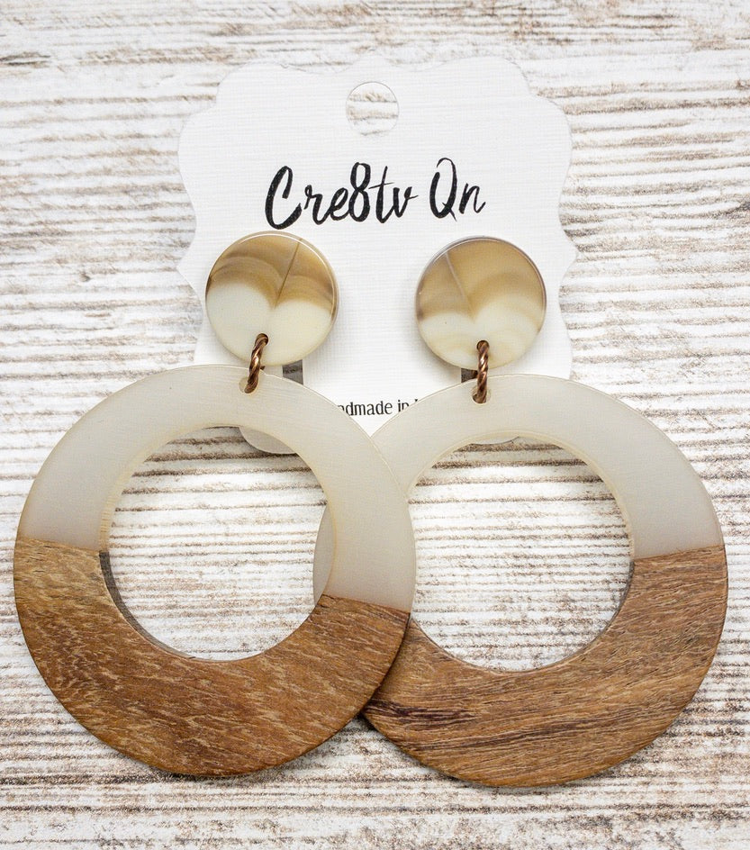 Opaque Wood & Resin Large Earring