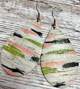 Multi-Colored Striped Leather Earring on Cork