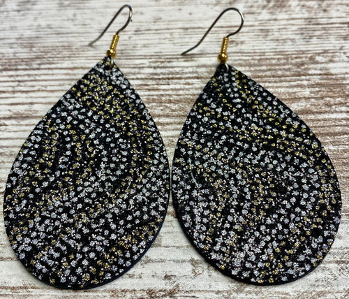 Silver & Gold Dotted Leather Earring