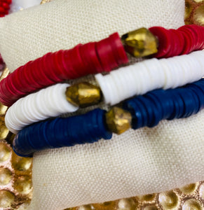 Red White and Blue Clay stretch stacker bracelet set