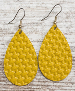Mustard Basketweave Leather Earring