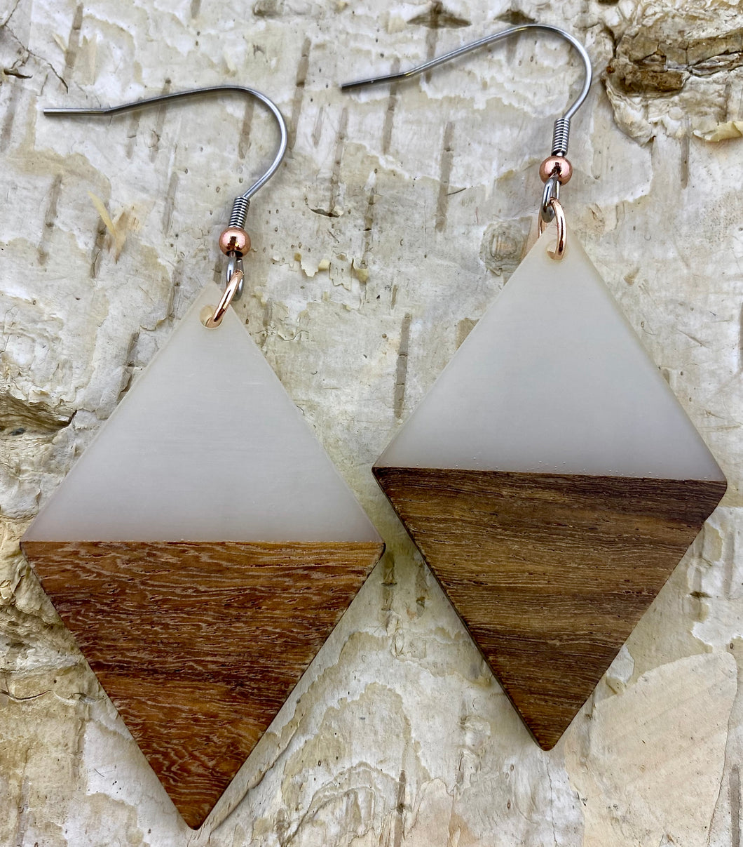 Resin & Wood Diamond Shaped Earring