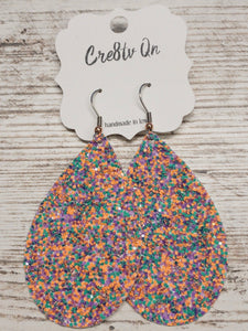 Coral Glitter Leather Earring
