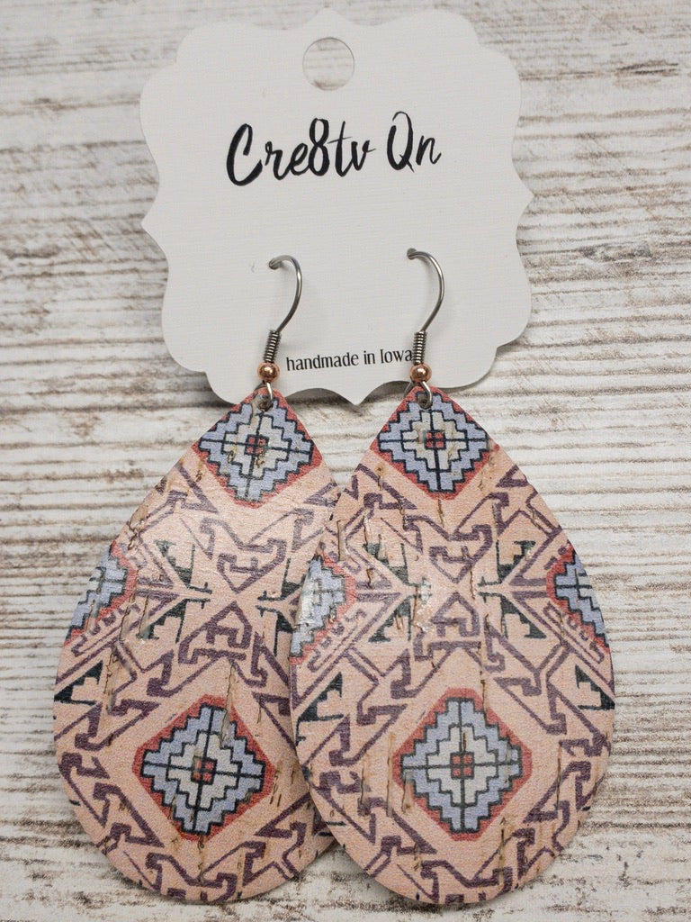 Pink Aztec Leather Earring