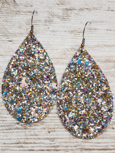 Gold and Silver Glitter Leather Earring