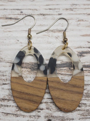 Speckled Oval Wood & Resin Earring