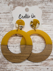 Mustard Wood & Resin Large Earring