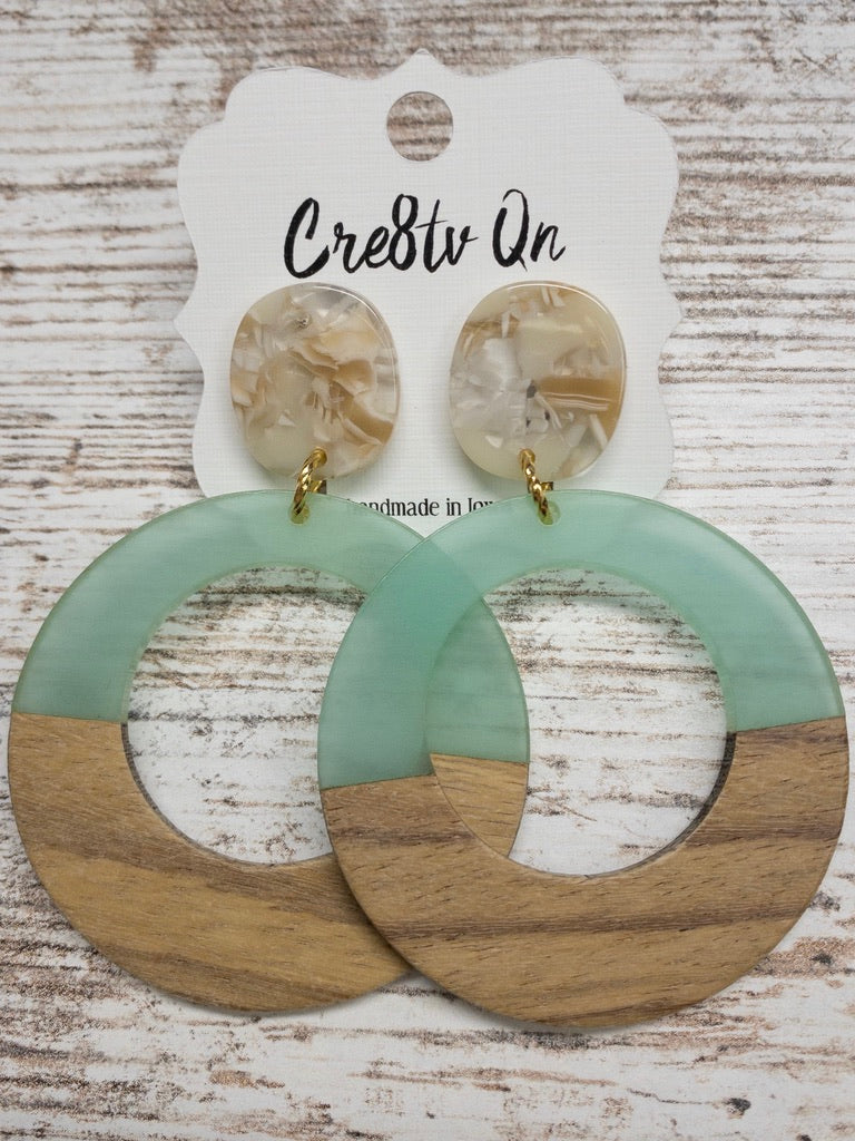 Mint Wood & Resin Large Earring