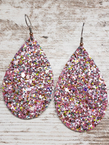 Pink Glitter Leather Earring