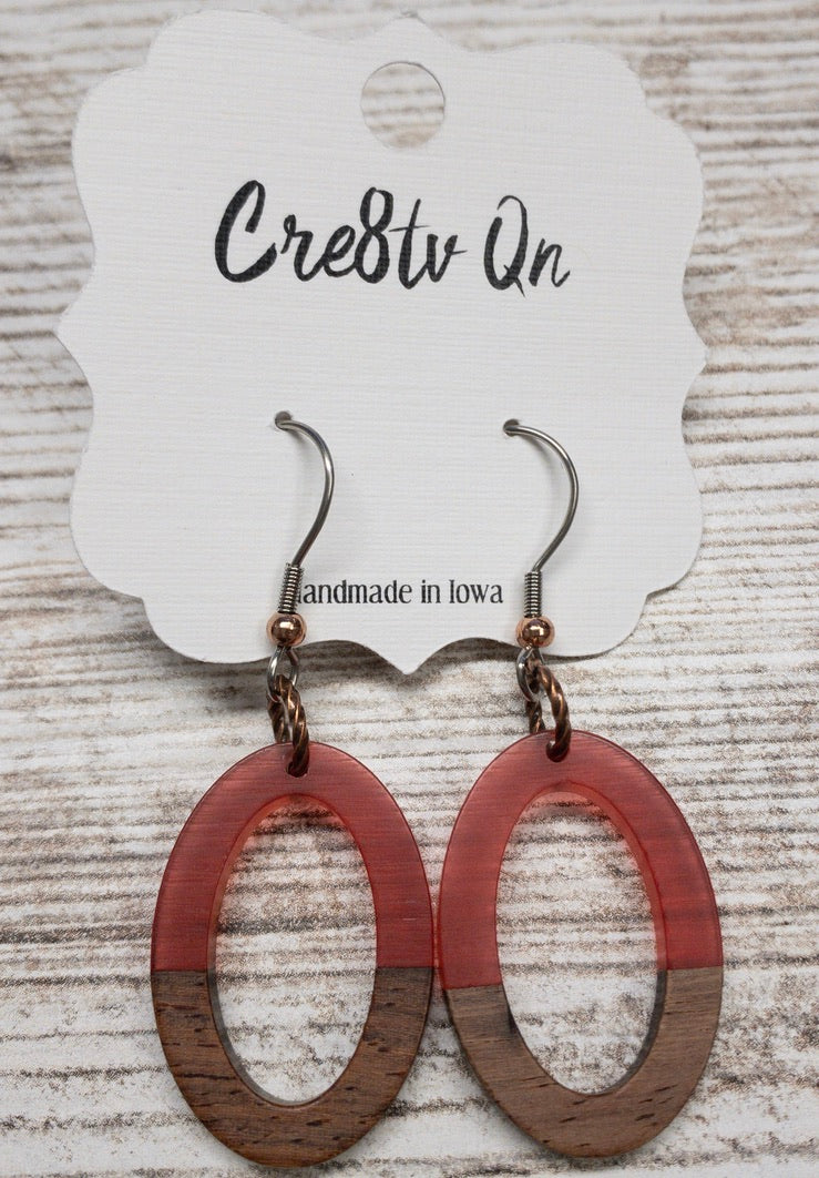 Resin & Wood Oval Cutout Earring