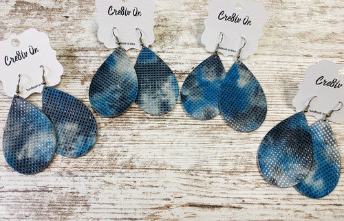 Navy & Black Tie Dye Leather Earring