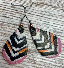 Striped Leather Earring on Cork