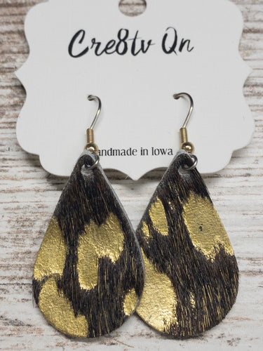Gold Hair on Hide Leather Earring