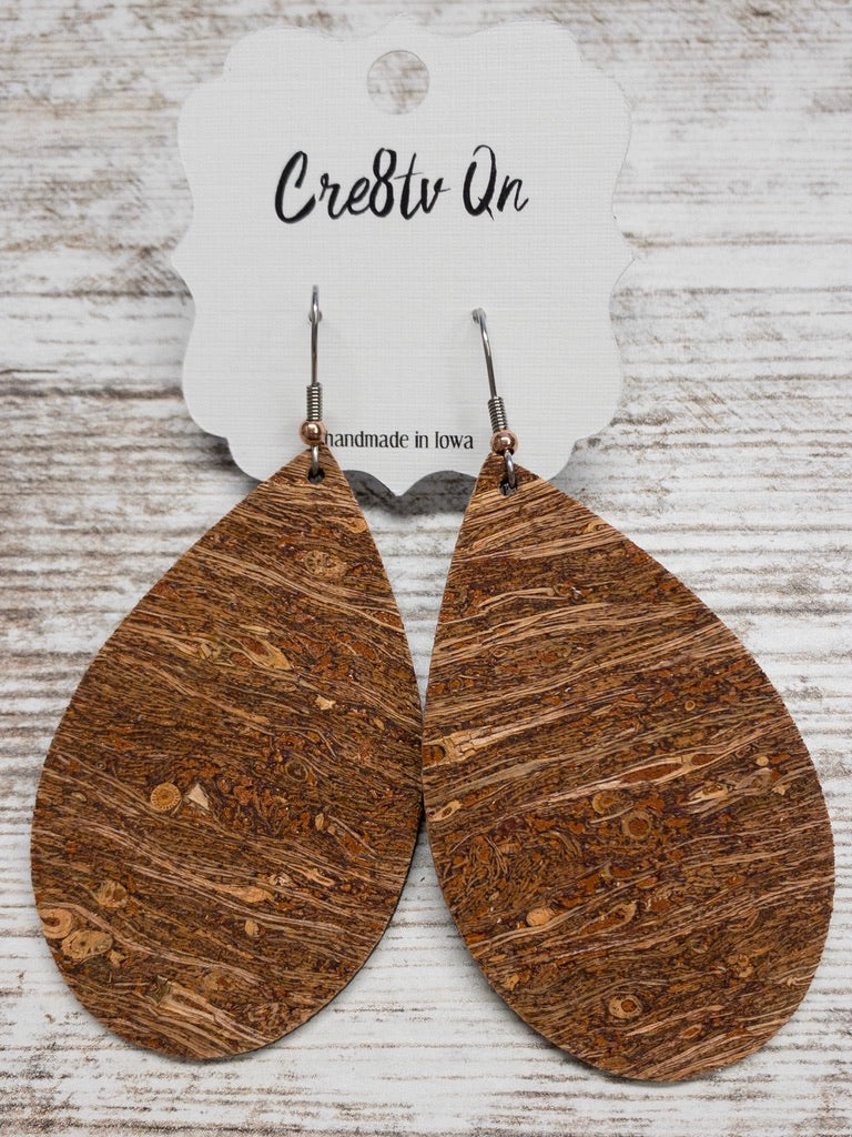 Wood Print Leather Earring