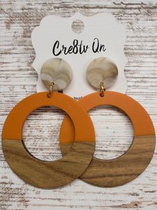 Orange Wood & Resin Large Earring