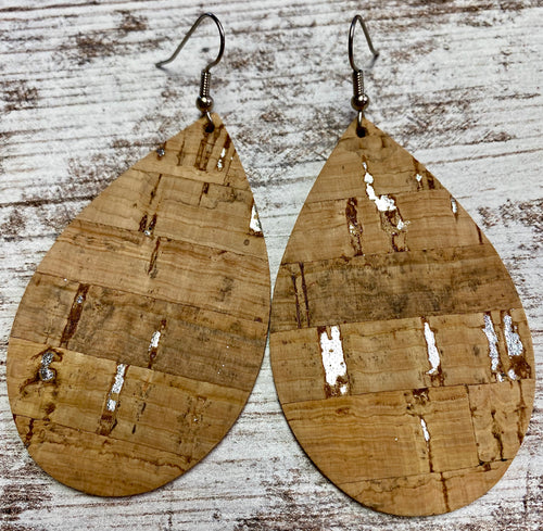 Silver and Cork Leather Earring