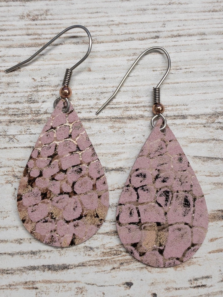 Pink Snakeskin Leather Earring