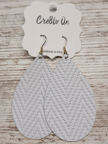 White Textured Leather Earring