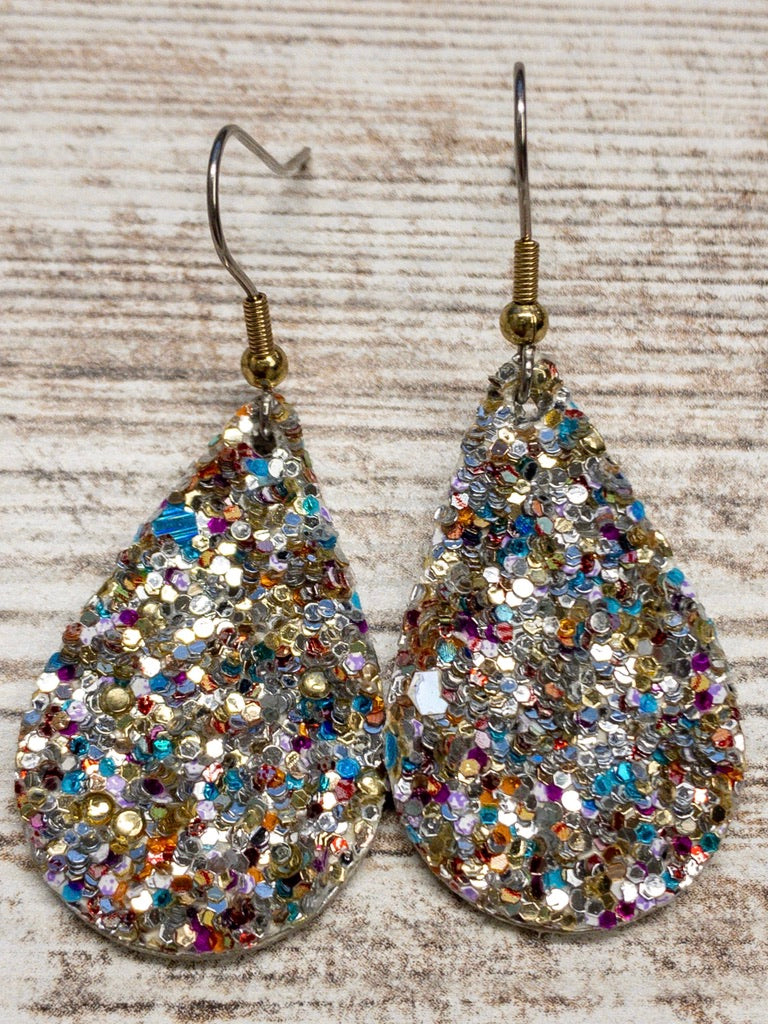Gold and Silver Glitter Leather Earring
