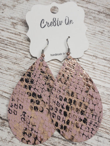 Pink Snakeskin Leather Earring