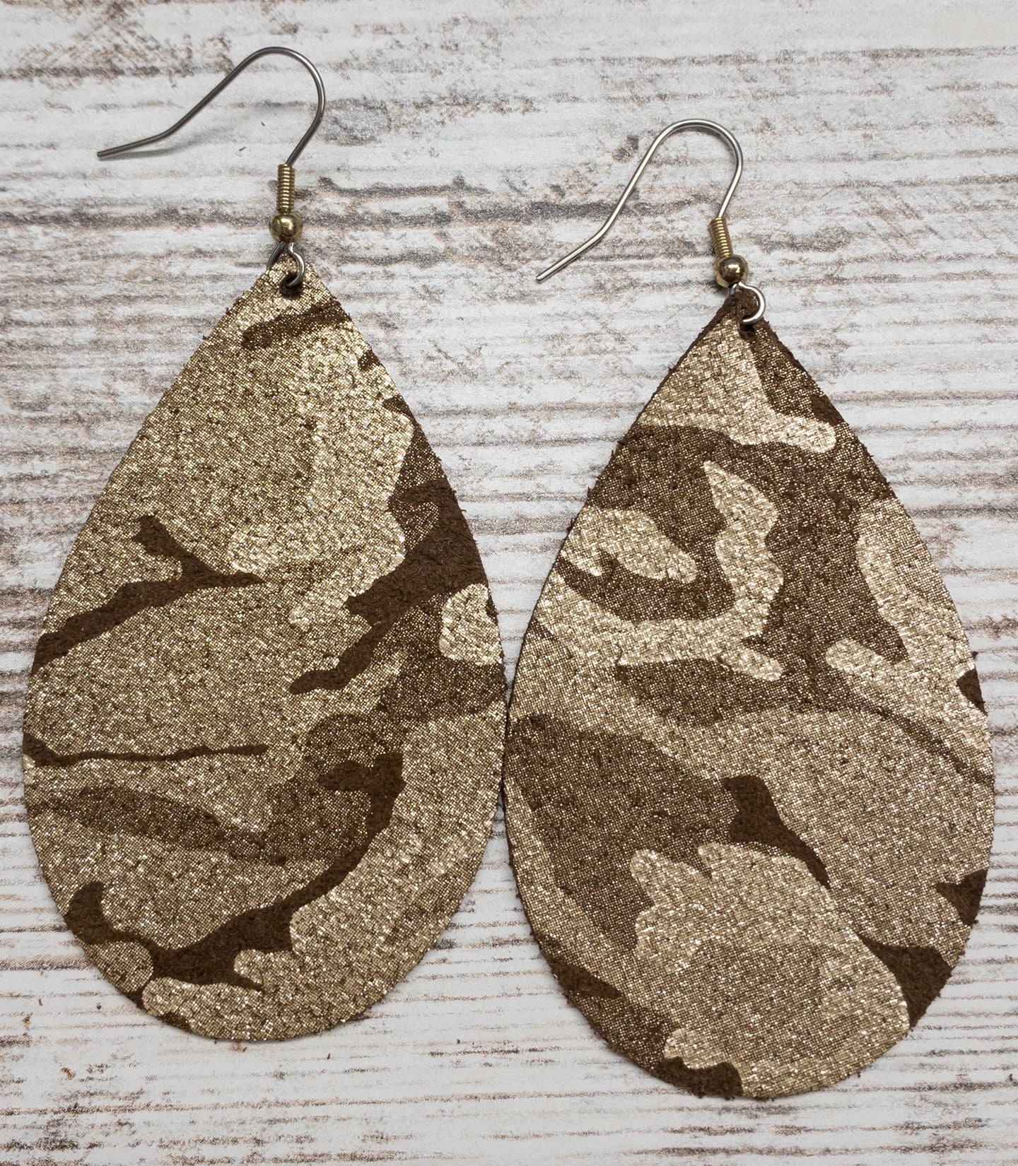 Metallic Brown Camo Leather Earring