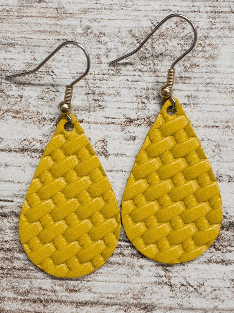 Mustard Basketweave Leather Earring