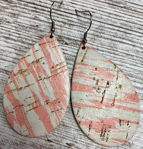 Blush and White Distressed Cork Leather Earring