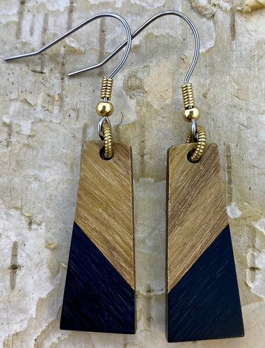 Resin & Wood Drop Earring in Black