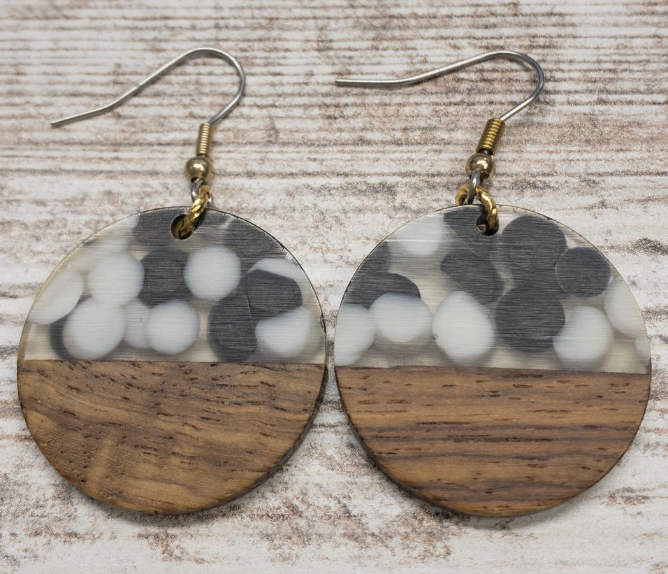 Speckled Wood & Resin Circle Earring