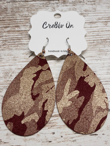 Shimmery Maroon Camo Leather Earring