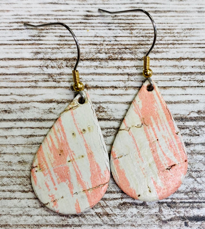 Blush and White Distressed Cork Leather Earring