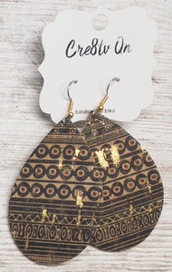 Gold Foiled Aztec Leather Earring