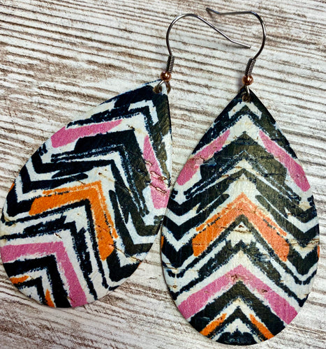 Striped Leather Earring on Cork