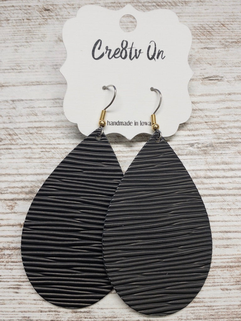 Textured Black Leather Earring