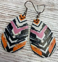 Striped Leather Earring on Cork