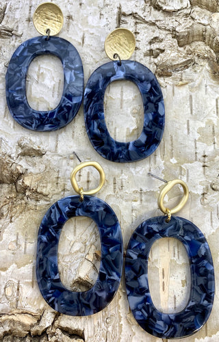 Gray & Navy Oval Acetate Earring