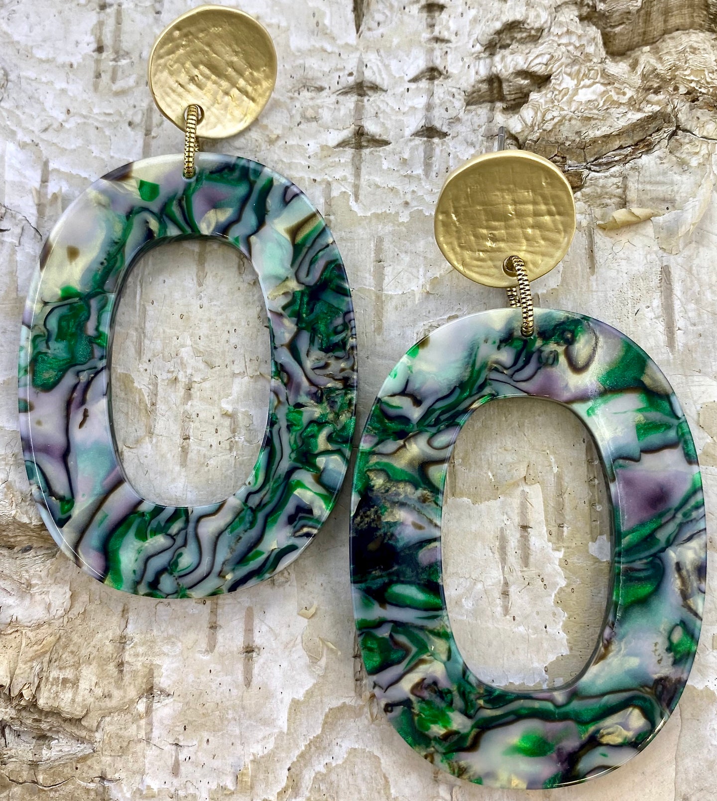 Green Oval Acetate Earring