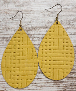Light Mustard Basketweave Leather Earring