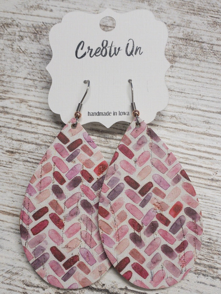 Pink Watercolor Leather Earring