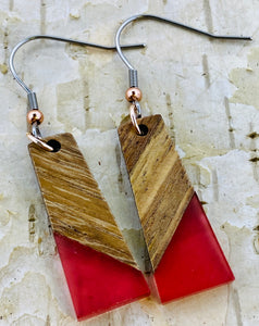 Resin & Wood Drop Earring in Red