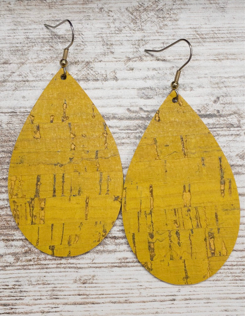 Mustard Cork Leather Earring