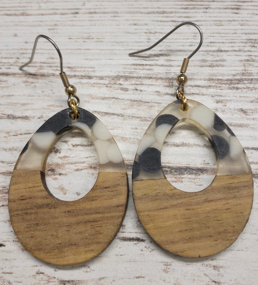 Speckled Teardrop Wood & Resin Earring