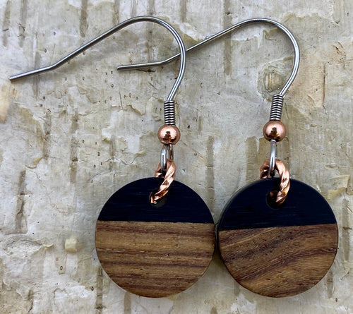 Resin & Wood Mini Circle Earring in Black