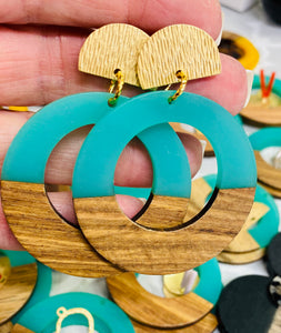 Turquoise Wood & Resin Large Earring